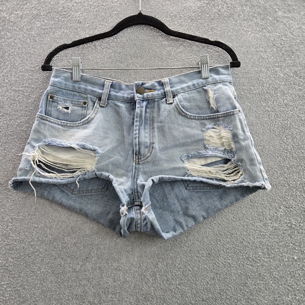 Billabong Women Shorts 27 Light Blue Denim Distressed Mid Rise Pockets 2" Inseam